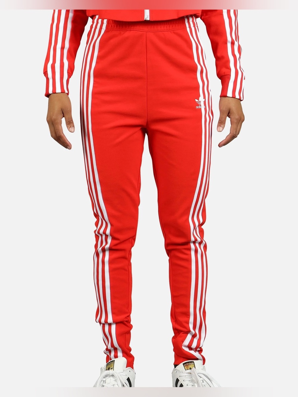 Adidas Red Pants with White Stripes